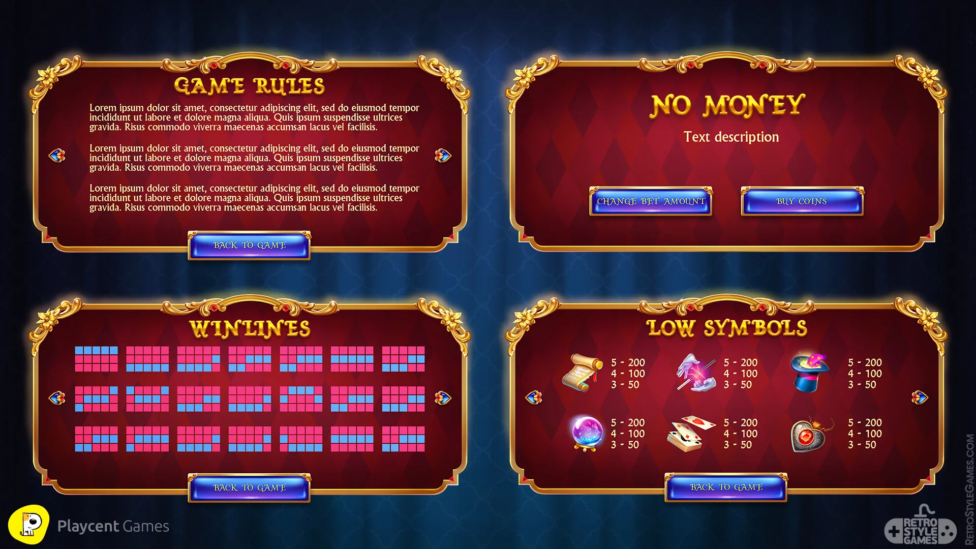 2D Slot Rules Lines Low Symbols UI Pop-up