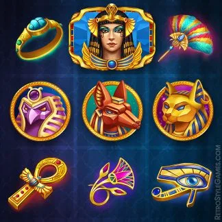 a set of egyptian game symbols for 2D slot machine