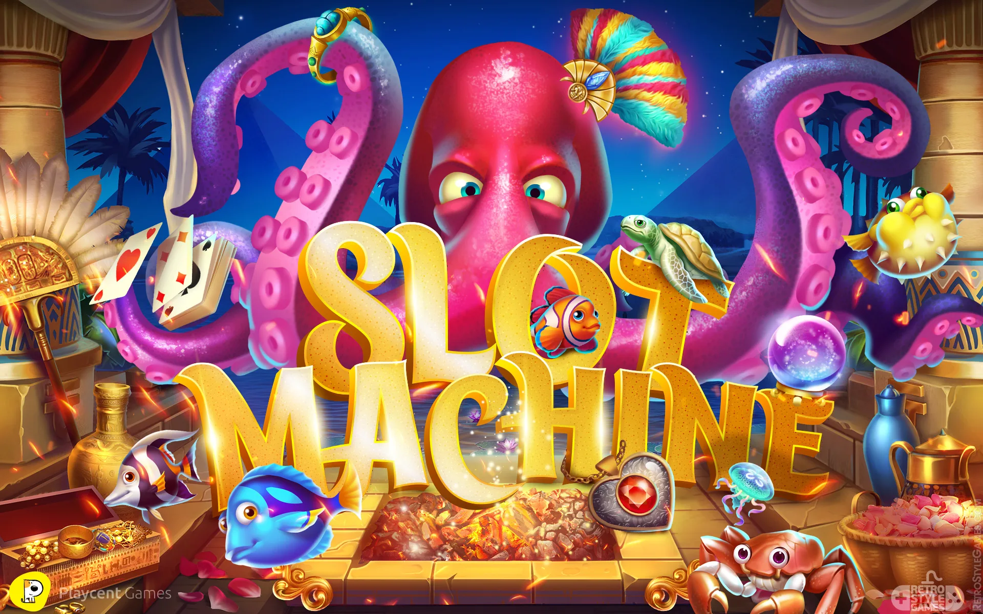 Slot Game 2D Backgrounds Icons for Fun Spin